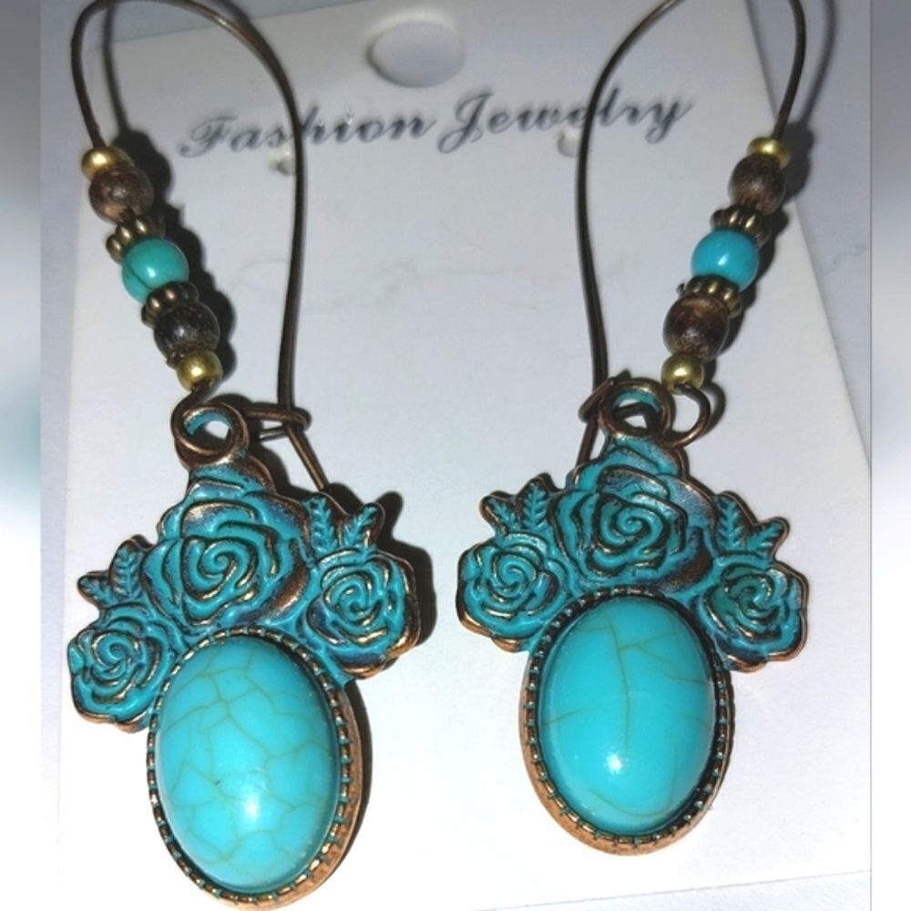 Ladies Vintage Boho Turquoise Dangle Earrings